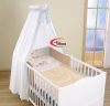 Mama Kiddies Hímzett FULL EXTRA 100% pamut ágynemű rácsvédővel, gumis lepedővel és baldachinnal - fehér-caffee Mama Kiddies Hímzett FULL EXTRA 100% pamut ágynemű rácsvédővel, gumis lepedővel és baldachinnal - fehér-caffee