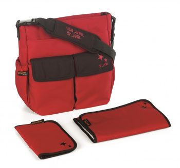 Jané pelenkázó táska kiegészítőkkel - piros színben