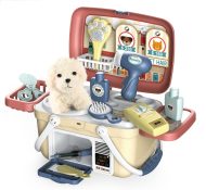   Játék kisállat szépségszalon plüss kutyával és rengeteg kiegészítővel praktikus bőröndben 