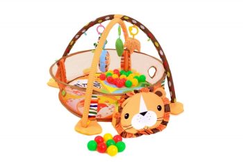 Oroszlános kör alakú hálós játszószőnyeg játékhíddal és játékokkal