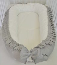 Fodros babafészek - vintage szürke - fehér