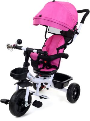 FunFit Kids Twist tricikli tolókarral és lábtartóval pink színben (360°-ban forgatható ülés)