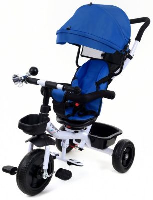 FunFit Kids Twist tricikli tolókarral és lábtartóval kék színben (360°-ban forgatható ülés)