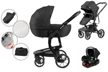 Mama Kiddies Icon 4az1-ben multifunkciós babakocsi kiegészítőkkel fekete színben ISOFIX talppal + Ajándék