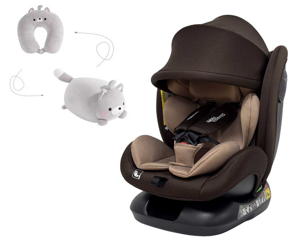 Mama Kiddies® Nova Luxe iSize autósülés biztonsági övvel beköthető - barna színben (40-150 cm) + AJÁNDÉK NYAKPÁRNA