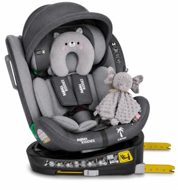 ISOFIX-es 360°-ban forgatható Mama Kiddies® iSize Capry biztonsági autósülés (40 -150 cm) szürke színben + Ajándék