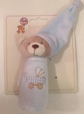 Sípoló plüss macis sapkás marokfigura 13 cm-es - kék