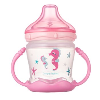 Canpol babies Csöpögésmentes itatópohár szilikon ivócsőrrel LOVE&SEA 180ml rózsaszín
