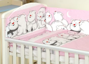 Mama Kiddies Baby Bear 5 részes babaágynemű 360°-os rácsvédővel pink színben jegesmacis mintával