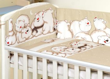 Mama Kiddies Baby Bear 5 részes babaágynemű 180°-os rácsvédővel világosbarna színben jegesmacis mintával