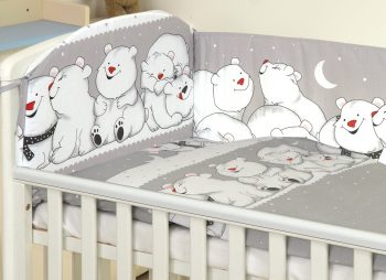 Mama Kiddies Baby Bear 5 részes babaágynemű 180°-os rácsvédővel szürke színben jegesmacis mintával