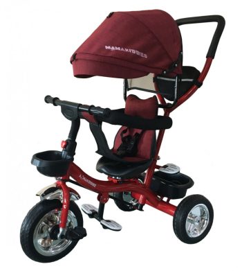 Mama Kiddies Major Trike tricikli szülőkormánnyal és lábtartóval piros színben (360°-ban forgatható ülés)