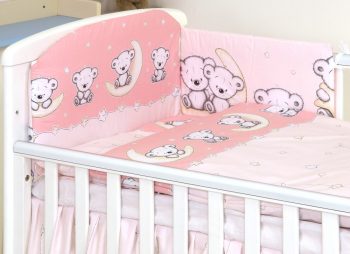 Mama Kiddies Baby Bear 5 részes babaágynemű 180°-os rácsvédővel rózsaszín macis mintával