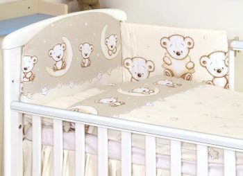 Mama Kiddies Baby Bear 5 részes babaágynemű 180°-os rácsvédővel bézs macis mintával