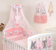   Mama Kiddies Baby Bear 6 részes babaágynemű 180°-os rácsvédővel rózsaszín macis mintával