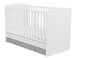 70x140-es Átalakítható kiságy ágyneműtartóval Ezüst-Fehér 70x140-es Átalakítható kiságy ágyneműtartóval Ezüst-Fehér