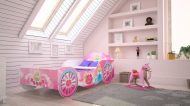   Mama Kiddies 160x80-as gyerekágy hintó dizájnnal - rózsaszín mintával - matraccal
