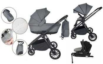 Mama Kiddies Unique 4az1-ben multifunkciós babakocsi kiegészítőkkel graphite színben ISOFIX talppal + Ajándék