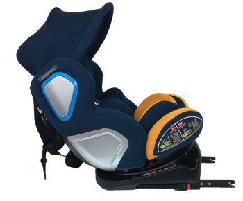 BOXING DAY - ISOFIX-es 360°-ban forgatható Mama Kiddies Champion biztonsági autósülés (0-36 kg) kék-sárga színben ajándék napvédővel