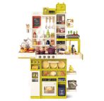   Mama Kiddies® Interaktív "Spraying Kitchen" Játékkonyha – 121 darabos készlet,103 cm magas fény- és hangeffektekkel sárgászöld színben