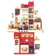   Mama Kiddies Interaktív "Spraying Kitchen" Játékkonyha – 121 darabos készlet,103 cm magas fény- és hangeffektekkel piros színben