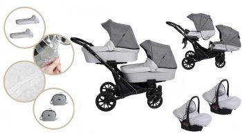 Mama Kiddies Gemini 3az1-ben ikerbabakocsi kiegészítőkkel szürke színben + ajándék