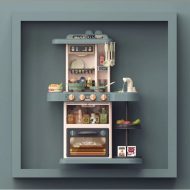   63 cm magas Modern Kitchen babakonyha szett 38 kiegészítővel oliva színben