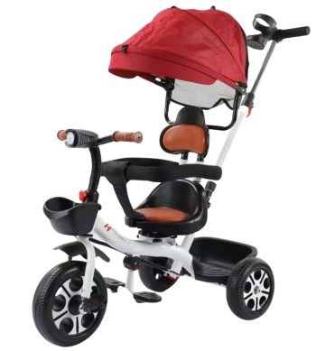 MK H-Trike Harmony tricikli 360 fokban forgatható üléssel, szülőkormánnyal piros-fehér színben + ajándék