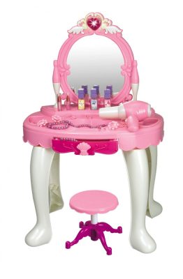 Játék classic fésülködő asztal székkel tükörrel, hajszárítóval és sok játékkal