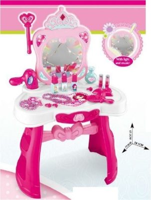 Játék princess fésülködő asztal tükörrel, hajszárítóval és sok játékkal