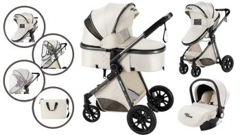 Mama Kiddies Charlie PRO 3az1-ben babakocsi kiegészítőkkel krém színben + ajándék