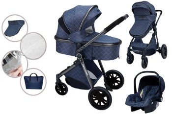 Mama Kiddies Charlie PRO 3az1-ben babakocsi kiegészítőkkel kék színben + ajándék