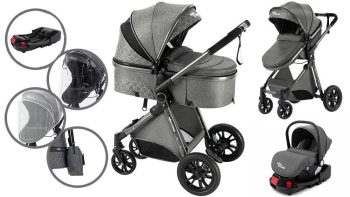 Mama Kiddies 4az1-ben Charlie PRO babakocsi kiegészítőkkel szürke színben ISOFIX talppal + ajándék