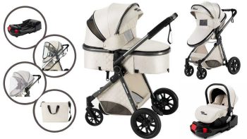 Mama Kiddies 4az1-ben Charlie PRO babakocsi kiegészítőkkel krém színben ISOFIX talppal + ajándék