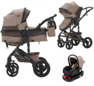   Mama Kiddies® Evening Star 4az1-ben Black Edition multifunkciós babakocsi kiegészítőkkel bézs-barna színben ISOFIX talppal + Ajándék
