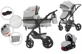 Mama Kiddies 4az1-ben Evening Star Black Edition multifunkciós babakocsi kiegészítőkkel szürke színben ISOFIX talppal + Ajándék
