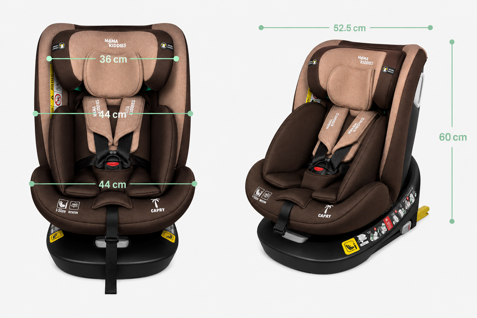 Mama Kiddies® Capry autósülés külső méretei
