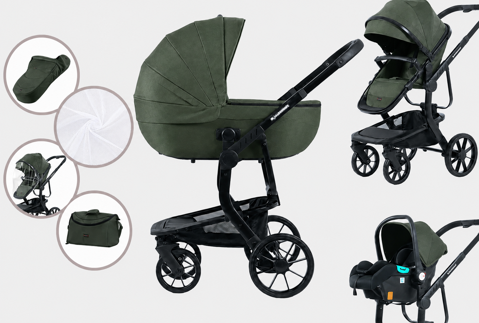 Mama Kiddies® Icon 3 az 1-ben multifunkciós babakocsi zöld színben