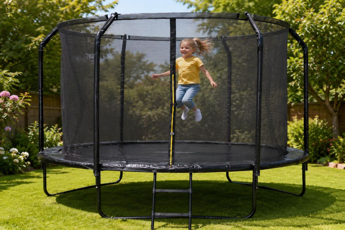 SkyFlyer 304 cm-es profi kerti trambulin biztonsági hálóval